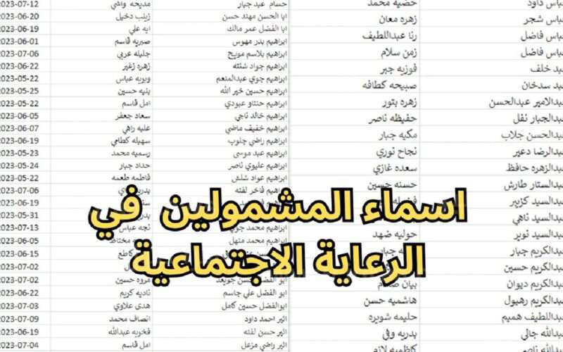 العمل توضح خطوات ورابط تحميل أسماء الرعاية الاجتماعية الوجبة الأخيرة بالاسم والكنية