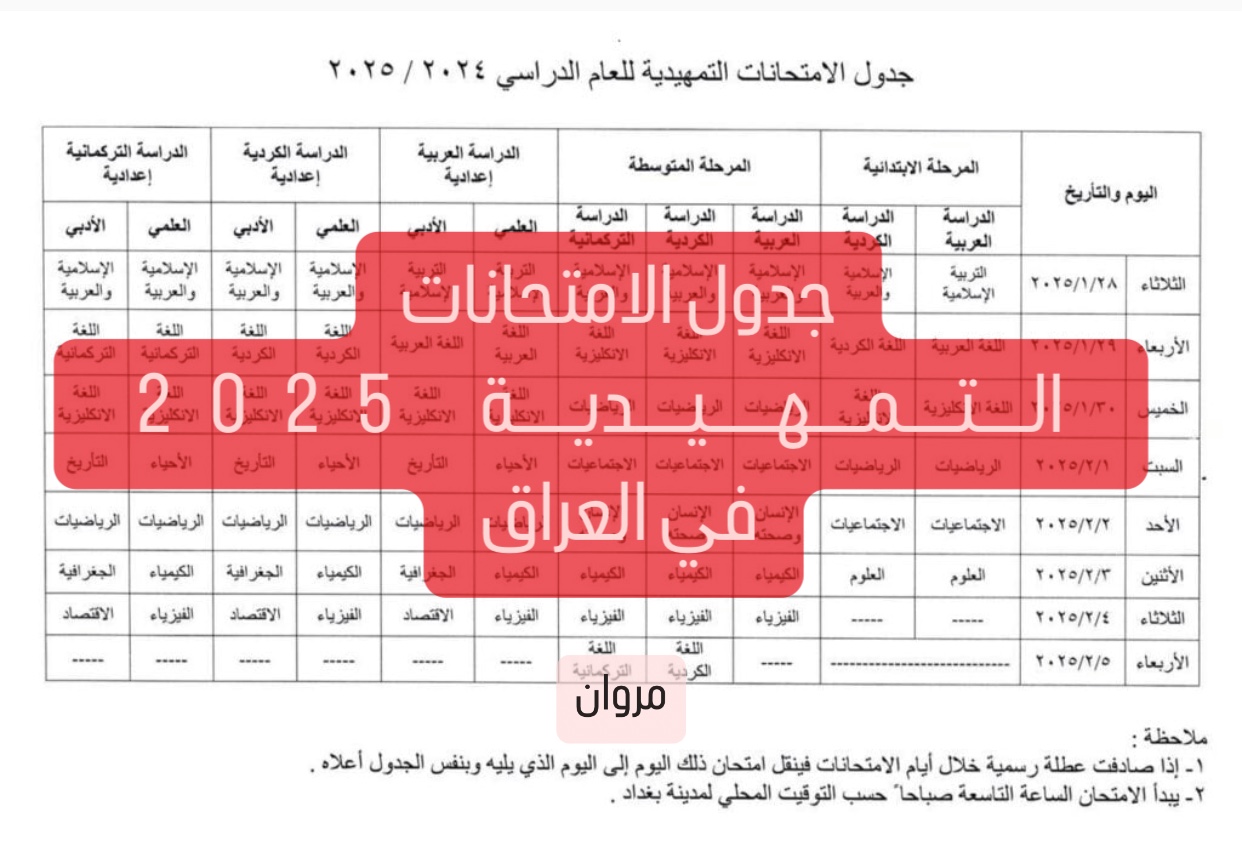 الـوزارة: جدول الامتحانات التمهيدية 2025 في العراق جميـع المراحـل التعليمية.. بدأ العد التنـازلي
