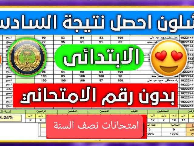 رابط www.nataegna.net نتائج السادس الابتدائي التمهيدي 2025 نصف السنة صلاح الدين والبصرة وكل المحافظات
