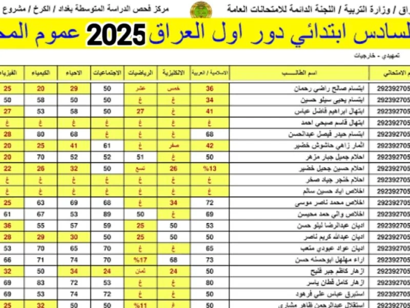 استخرج حالا.. نتائج الصف السادس الابتدائي في العراق 2025 عبر موقع نتائجنا لجميع المحافظات