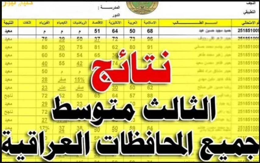 pdf رابط نتائج الصف الثالث المتوسط بالعراق 2025 عموم المحافظات عبر moedu.gov.iq